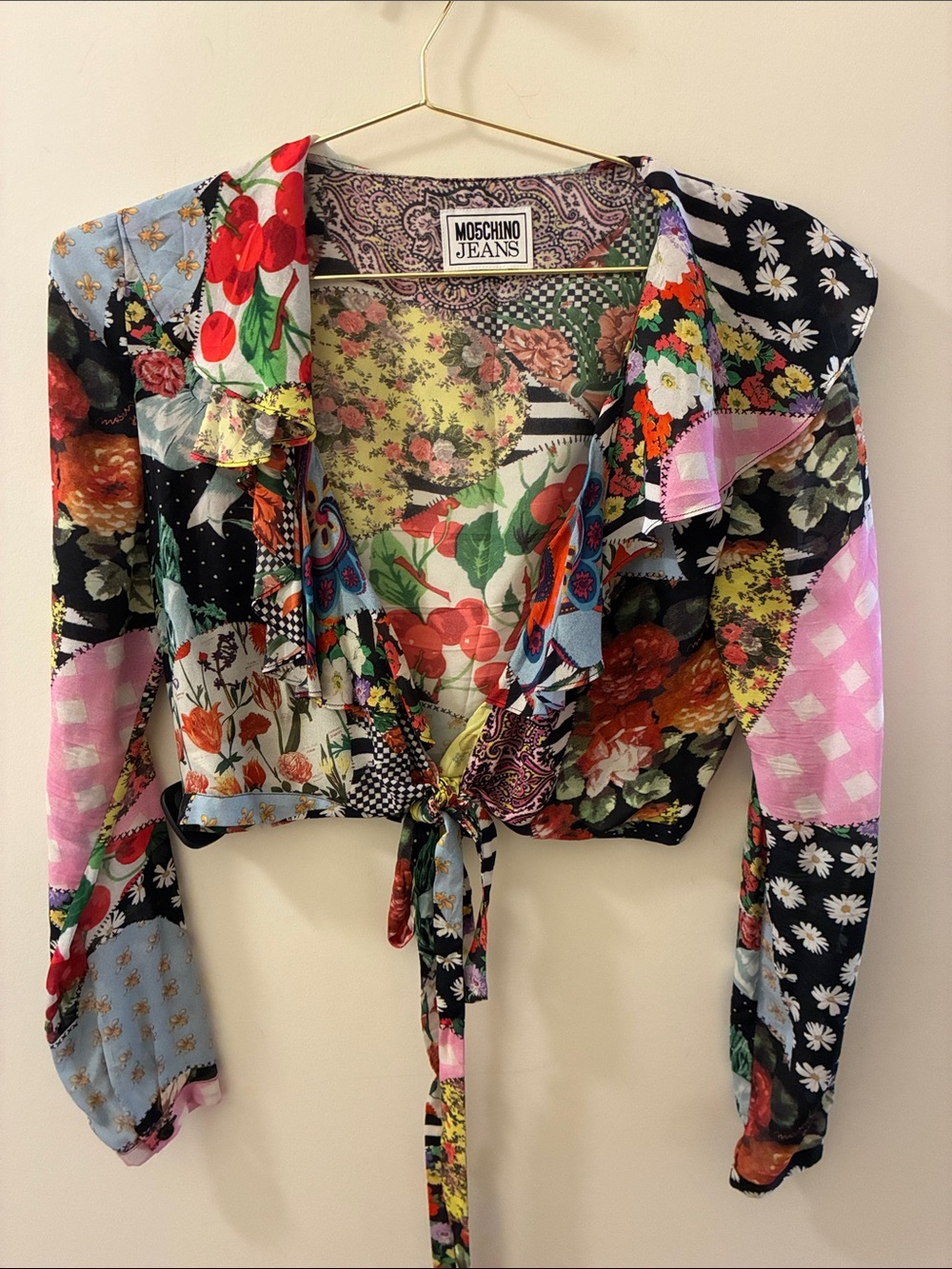 Moschino Multicolor Floral Patchwork Tie-Front Top